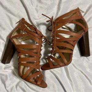 Torrid Brown Lace-Up Open Toe Heels (9W)